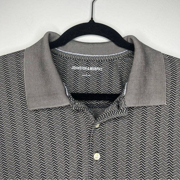 Johnston and Murphy Polo Shirt Black and Tan Herringbone Pima Cotton Blend sz L - Picture 2 of 7